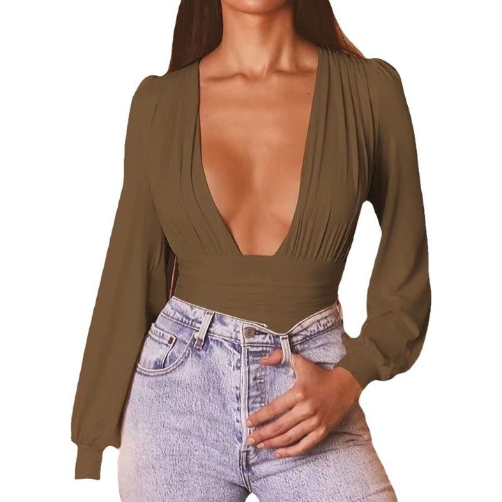 Dame Elegant Dyb V-Udskæring Bodysuit Stilla