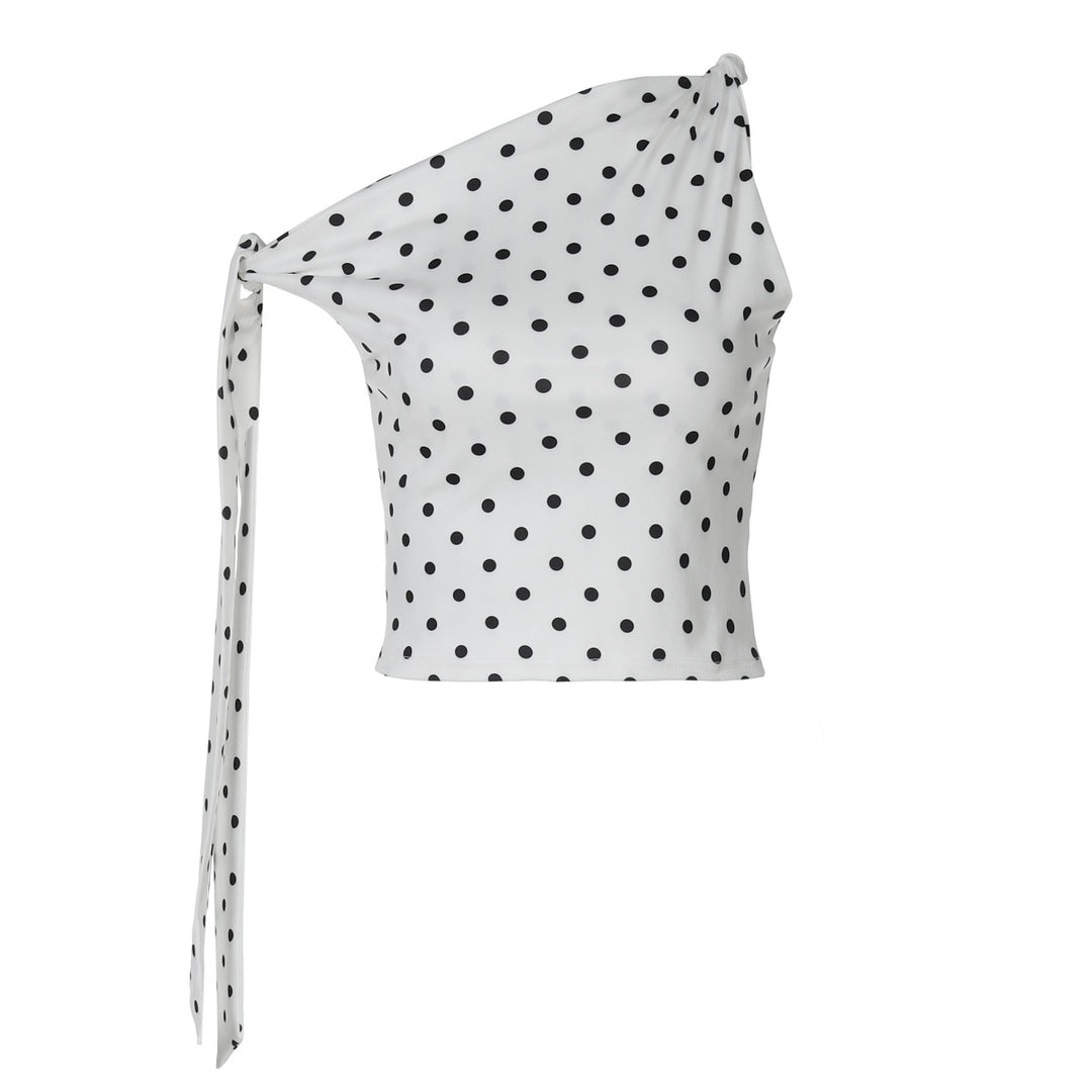Dame Off-Shoulder Top med legende prikmønster og elegante flæsedetaljer Stilla