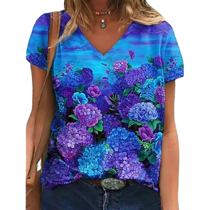 Dame Vibrerende Blomsterdesign V-Udskæring Top Stilla