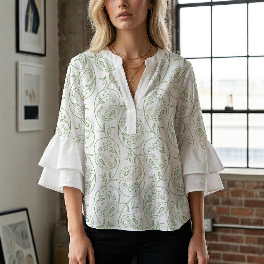 Damebluse med smukt blomstermotiv Skovae