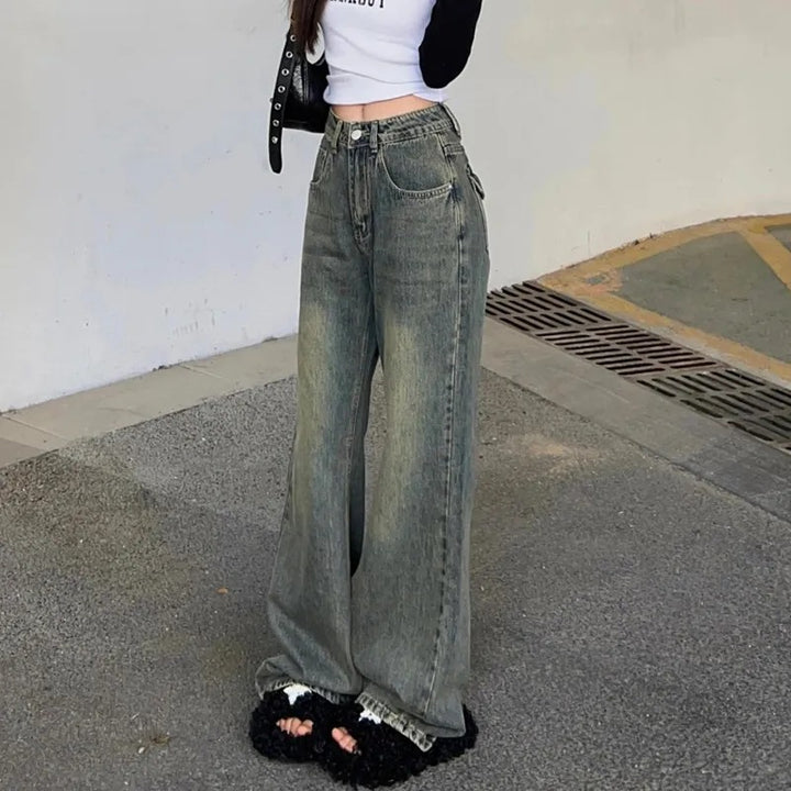 Kvinder Bred Skæring Høj Talje Denim Jeans Stilla