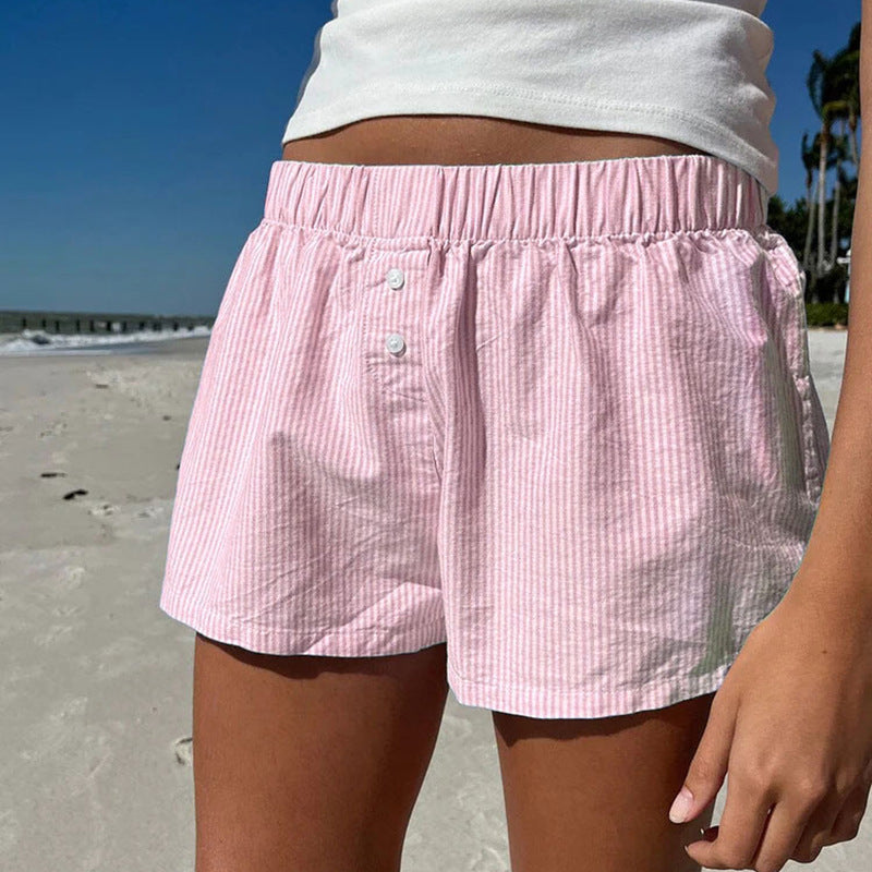 Dame behagelige bomuldsshorts med knapdetaljer Skovae