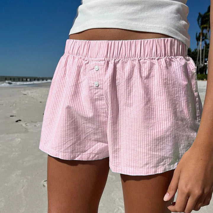 Dame behagelige bomuldsshorts med knapdetaljer Skovae