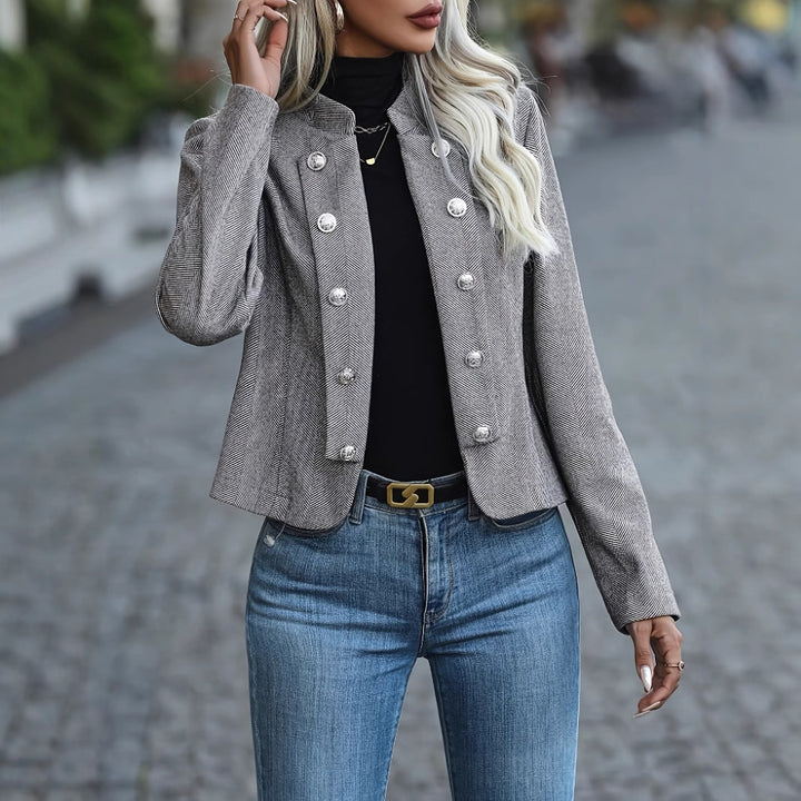 Damer elegant blazerjakke med struktureret houndstooth-mønster og funkende knapper Stilla