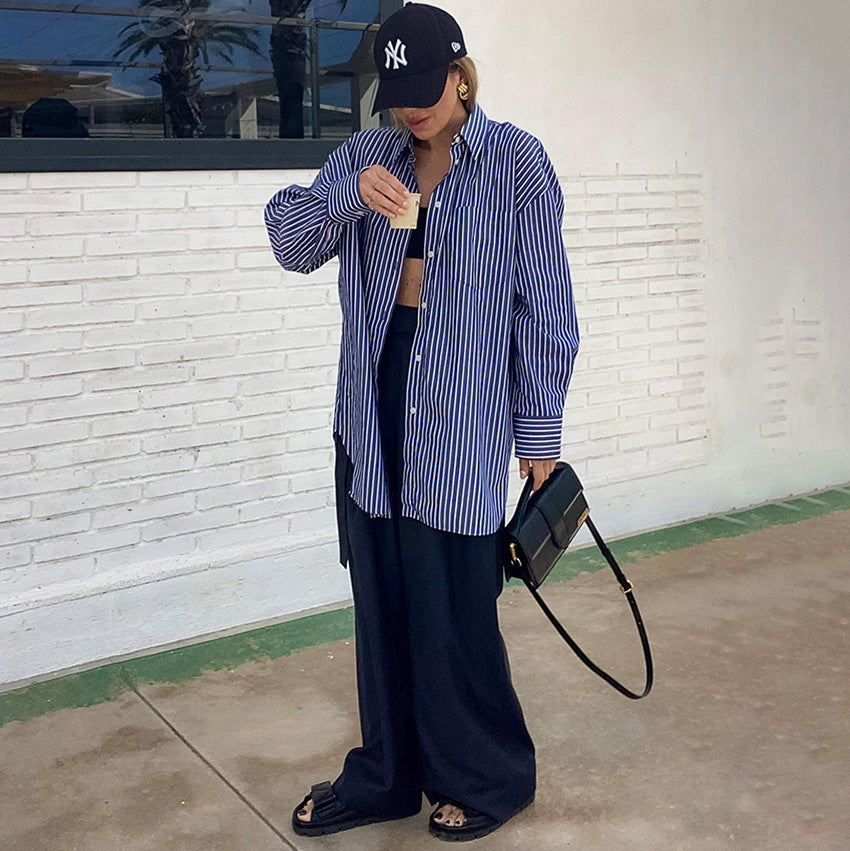 Dame Oversized Skjorte med moderne striber og afslappet snit Stilla