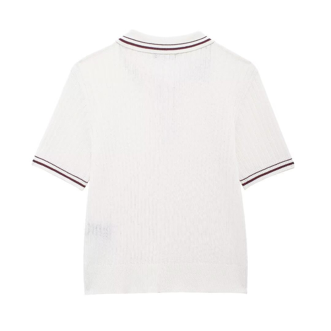 Femme Strik-Polo T-shirt med kontrastbånd Stilla
