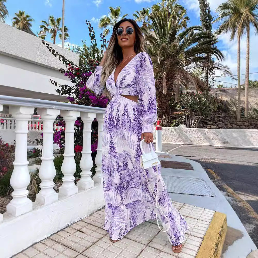 Dame Maxi-kjole med blomstret snit og lækre cut-out-detaljer Stilla