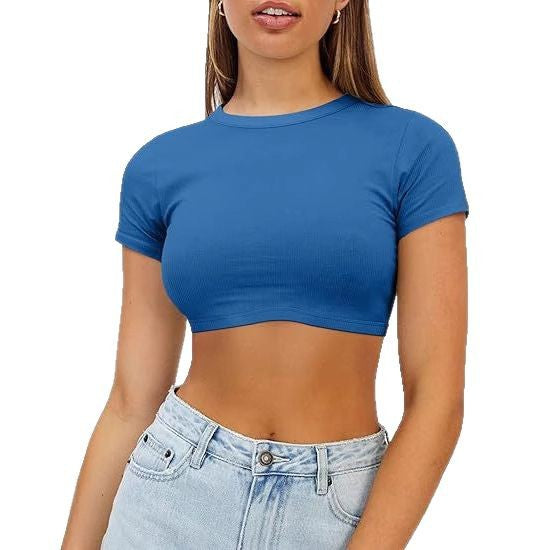 Dame kort, figursyet Crop-Top i elastisk materiale Stilla