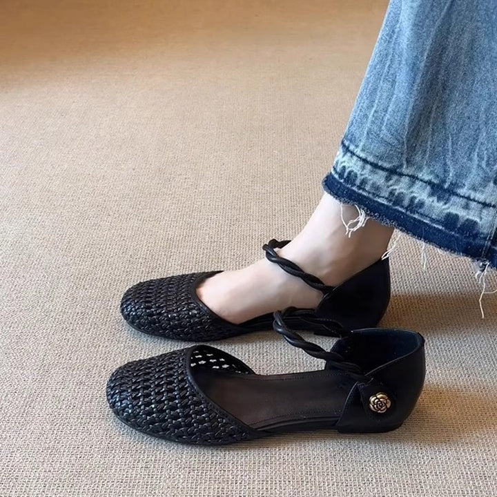 Dame Woven Ballerina Flats med justerbar ankelrem Stilla