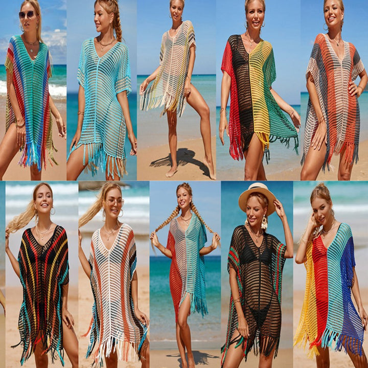 Dame Luftige Strandtunika med farverige frynser og netdesign Stilla