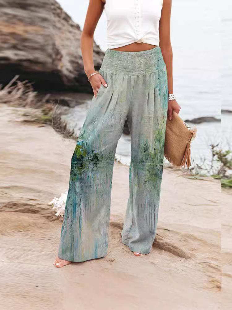 Dame Loose Buks med blomstret print og elastisk liv Stilla