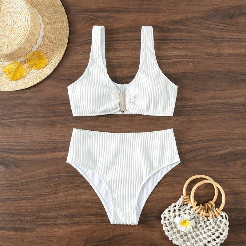 Dame Højskåret Bikini-Sæt med stribet design og moderne udskæring Stilla
