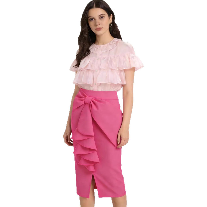 Dame Figurtilpasset Midi-Nederdel med elegant sløjfedetalje Skovae