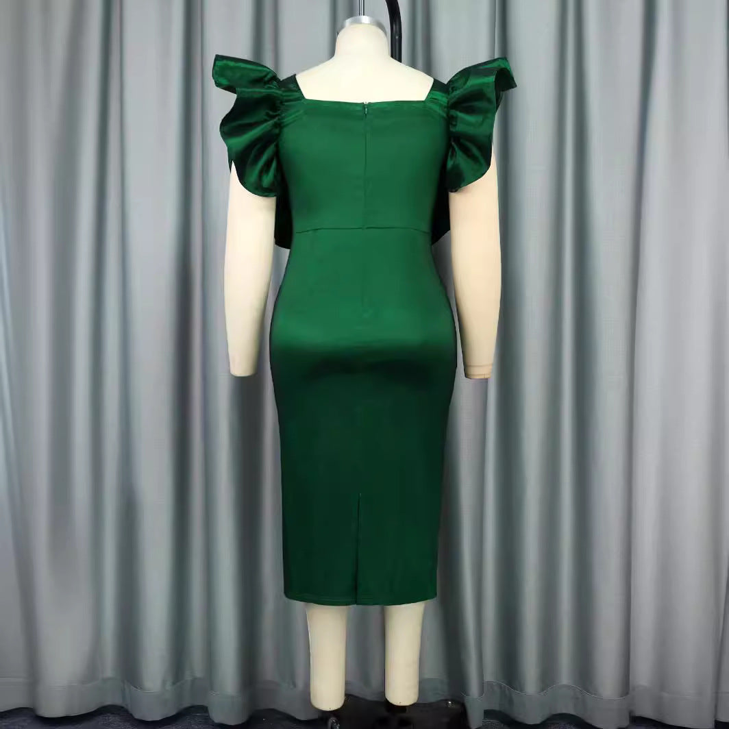 Dame Elegant Midi kjole med voluminøse pufærmer Skovae