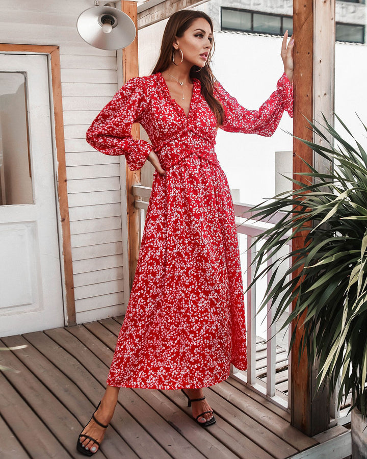 Dame Maxi-kjole med blomstret design og voluminøse ærmer Stilla
