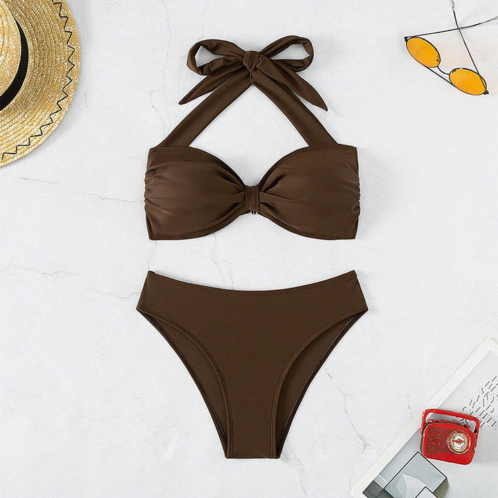 Dame Bandeau Bikini med modigt knude-detail og højt skåret trusser Skovae