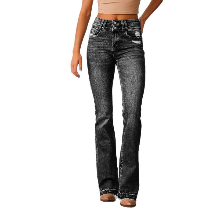 Kvinde udvidede jeans med høj talje og moderne skræmmede effekt Skovae