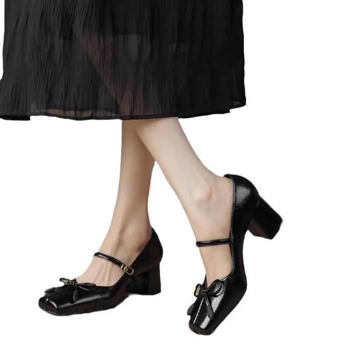 Dame blokhæle Mary Jane pumps med sløjfede accent Stilla