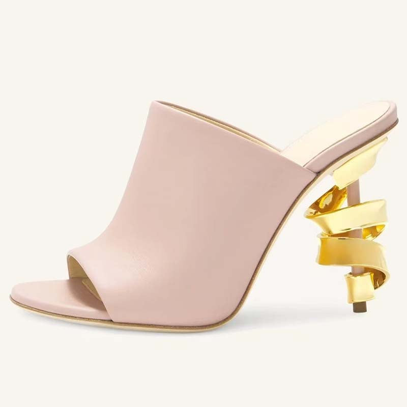 Femme Open-Toe Højhælede Mules med skulpturel metallic Hældesign Stilla