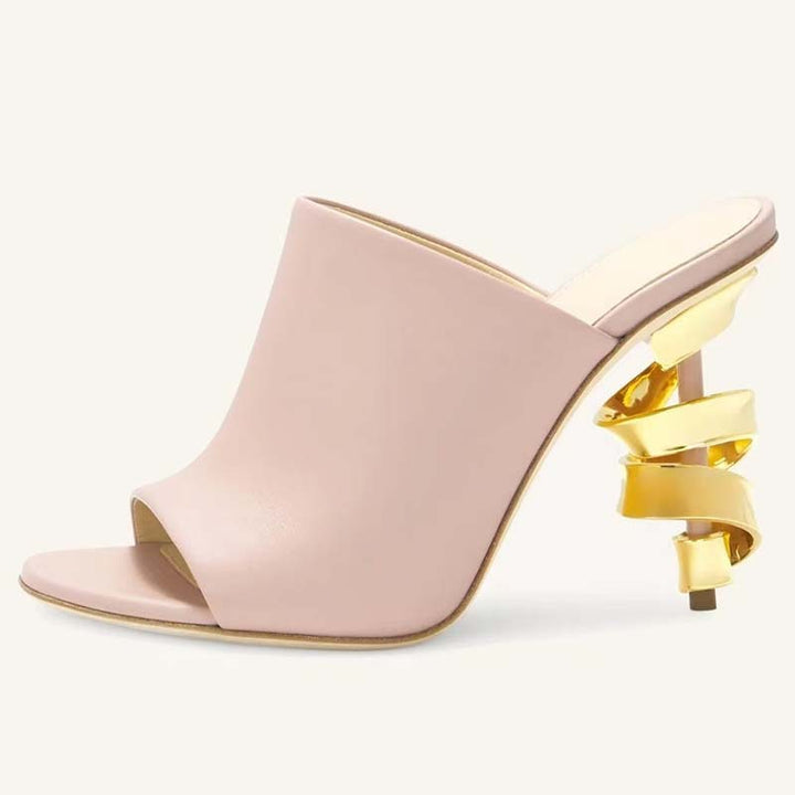 Femme Open-Toe Højhælede Mules med skulpturel metallic Hældesign Stilla