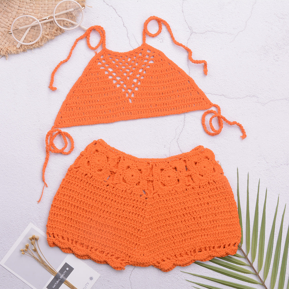 Dame håndcrochet bikini-top med matchende shorts Stilla
