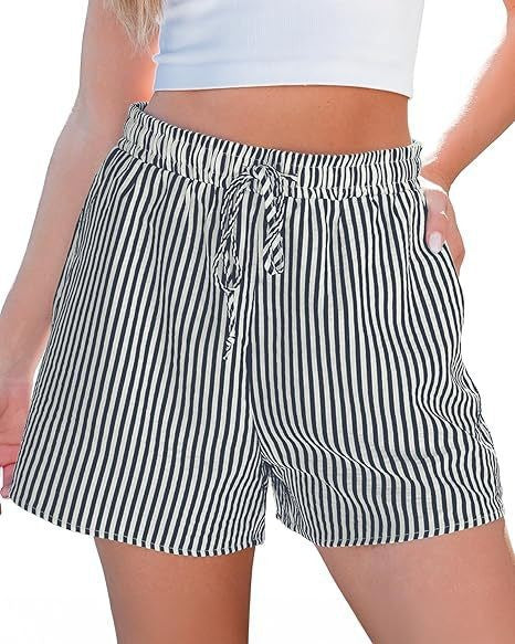 Dame afslappede shorts med elastisk taljebånd og stribet design Skovae