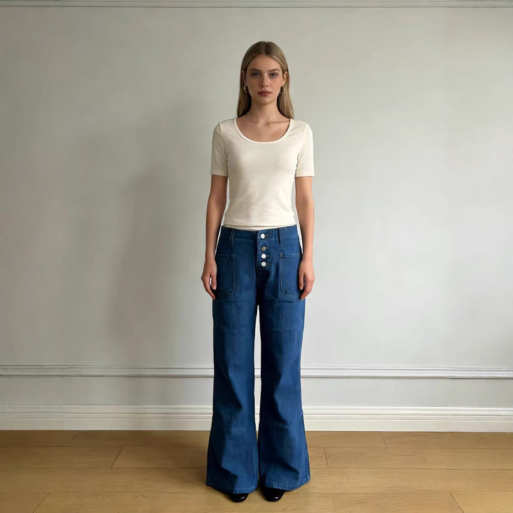 Dame Bootcut-jeans med høj talje og knaplukning Skovae