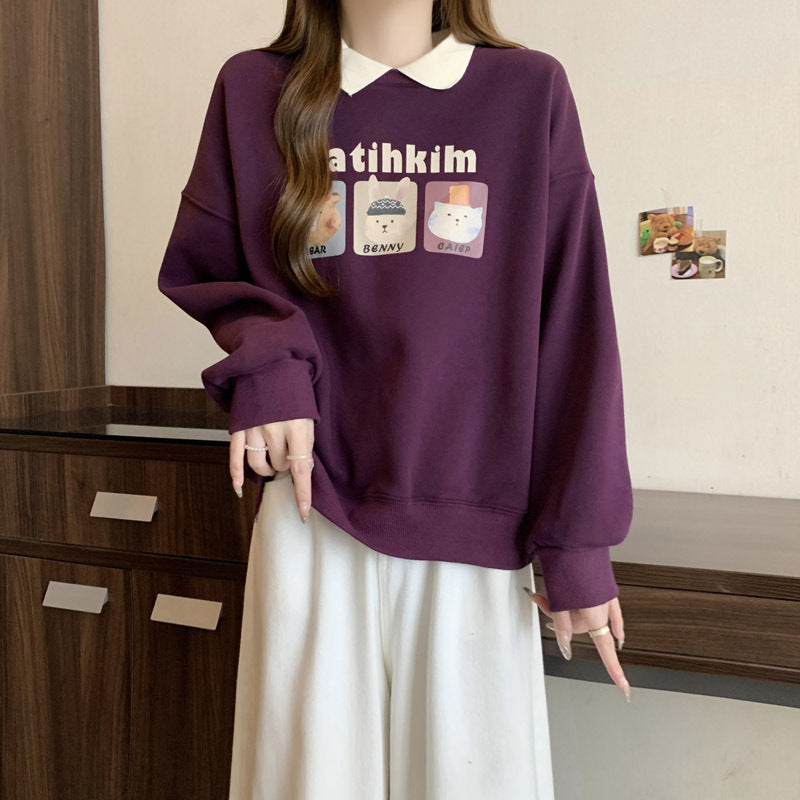 Femme Lækkert grafik-sweatshirt med kontrastkraveskilling Stilla