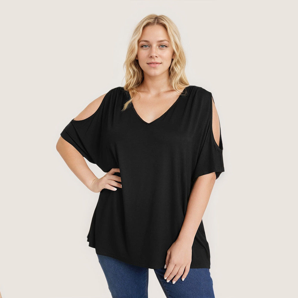 Dame afslappet V-udskæring top med off-shoulder design Stilla