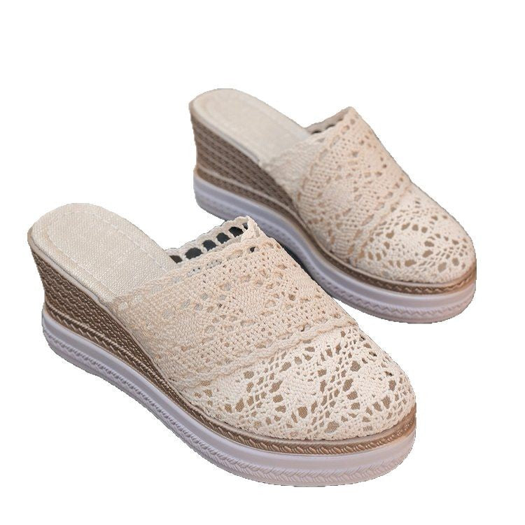 Dame nan hæklede Plateau-sandaler med jute-detaljer og memory-fodera Skovae