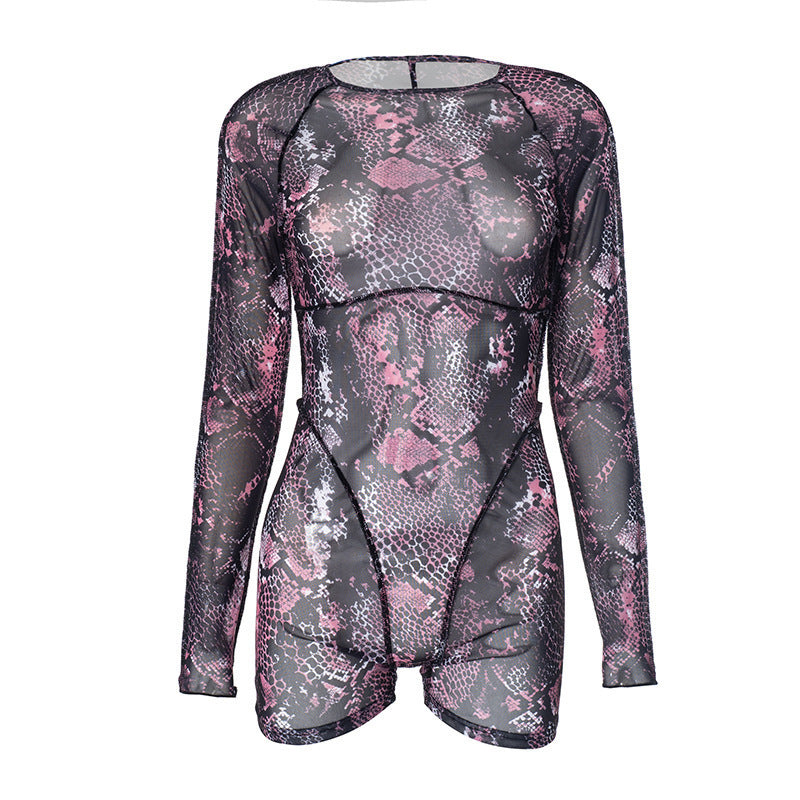 Dame Sporty Bodysuit med moderne slange mønster og lange ærmer Stilla