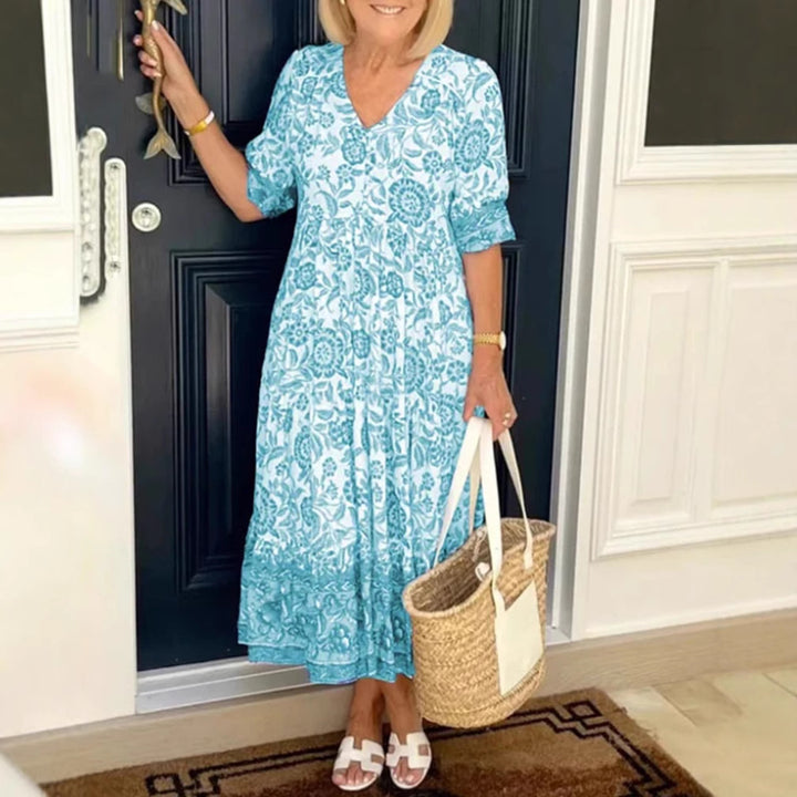 Dame Maxikjole med raffineret volant og blomsterdesign Stilla