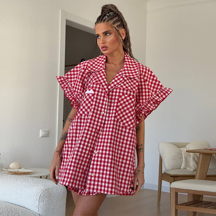 Dame Ternede Kort Bluse og Nederdel Sæt i Casual Snit Stilla