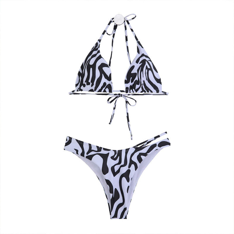 Dame Triangel-Bikini med raffineret zebra-mønster og justerbare stropper Stilla