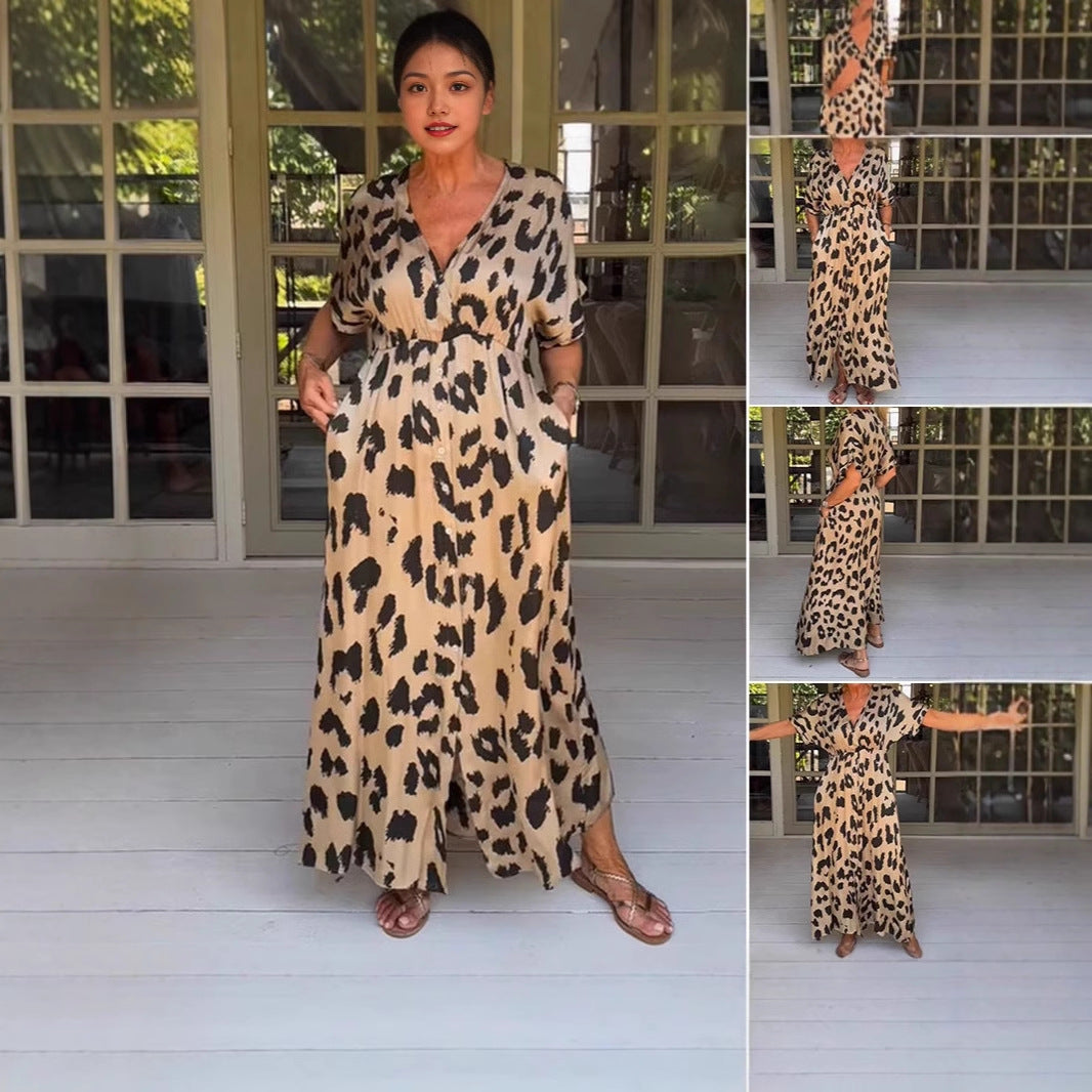 Dame Maxikjole med dyremønster og praktiske sidelommer Stilla
