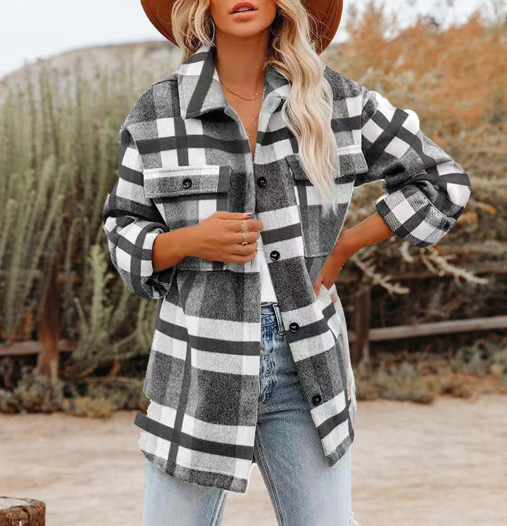 Dame Ruteret Overshirt i blød Flannel med påsyede Lommer Stiila