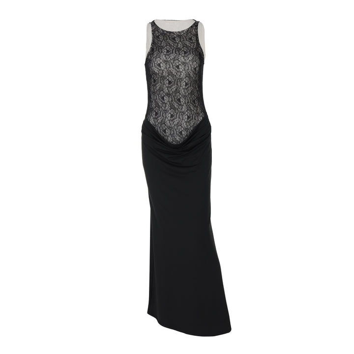 Dame Maxi-Kjole med elegante spidsaccentuer og raffineret drapering Stilla