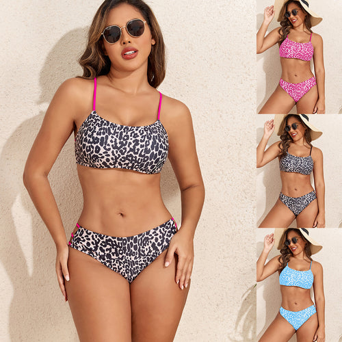 Femme to-delt Leopardskind-mønster bikini-sæt med stilfulde cut-out-detaljer Stilla