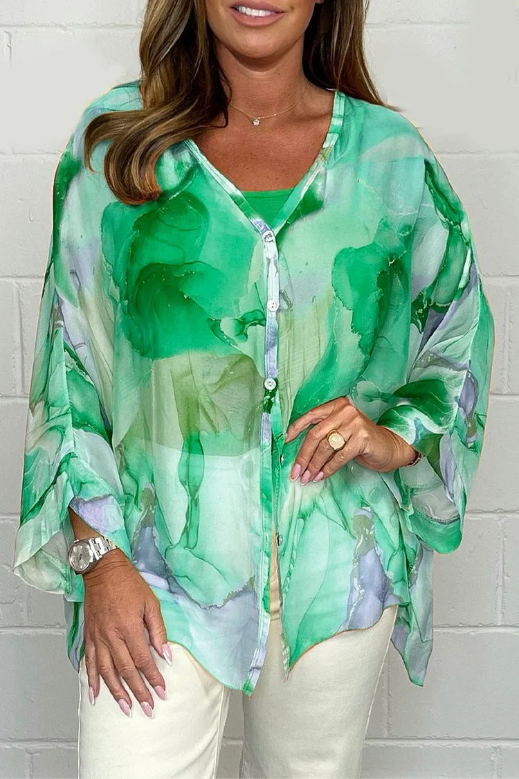Dame luftig overbluse i akvarel-look Stilla