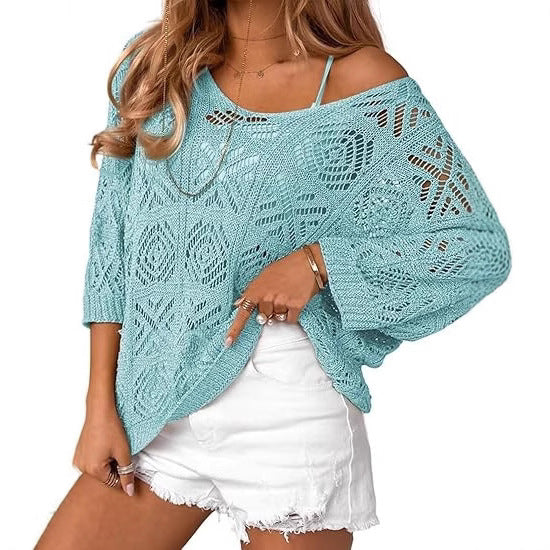 Dame strikpullover med åbent skulderdesign Stilla