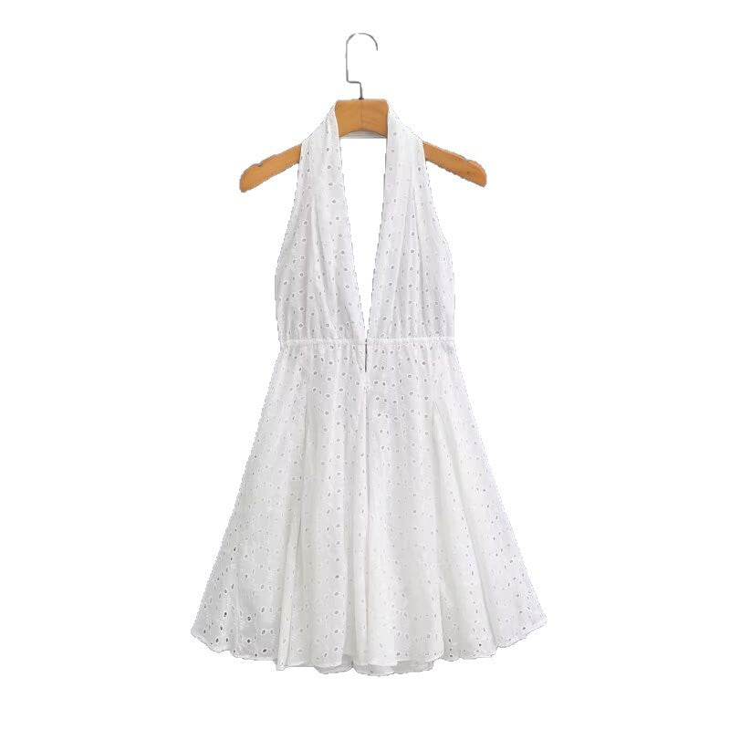 Dame Halterneck Mini Kjole med Øje-detaljer Stilla