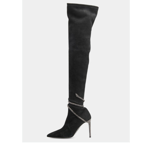 Femme Over-knæet High-Heel-Støvler med dekorativ ankel-vikling Stilla