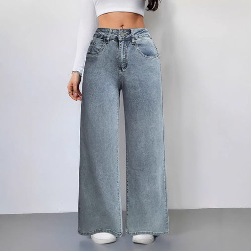 Dame brede vintage jeans med høj talje og afslappet look Skovae