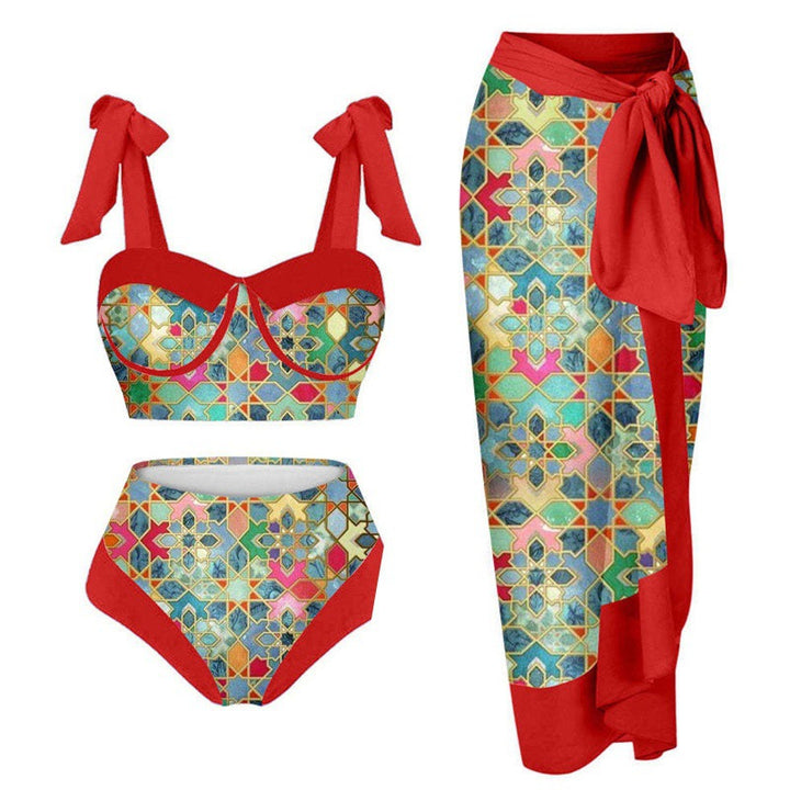 Dame Bikini-sæt med blomsterdesign og elegant overkjole Skovae