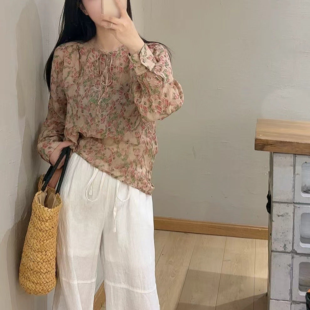 Femme Let blomstret trykt bluse Stilla
