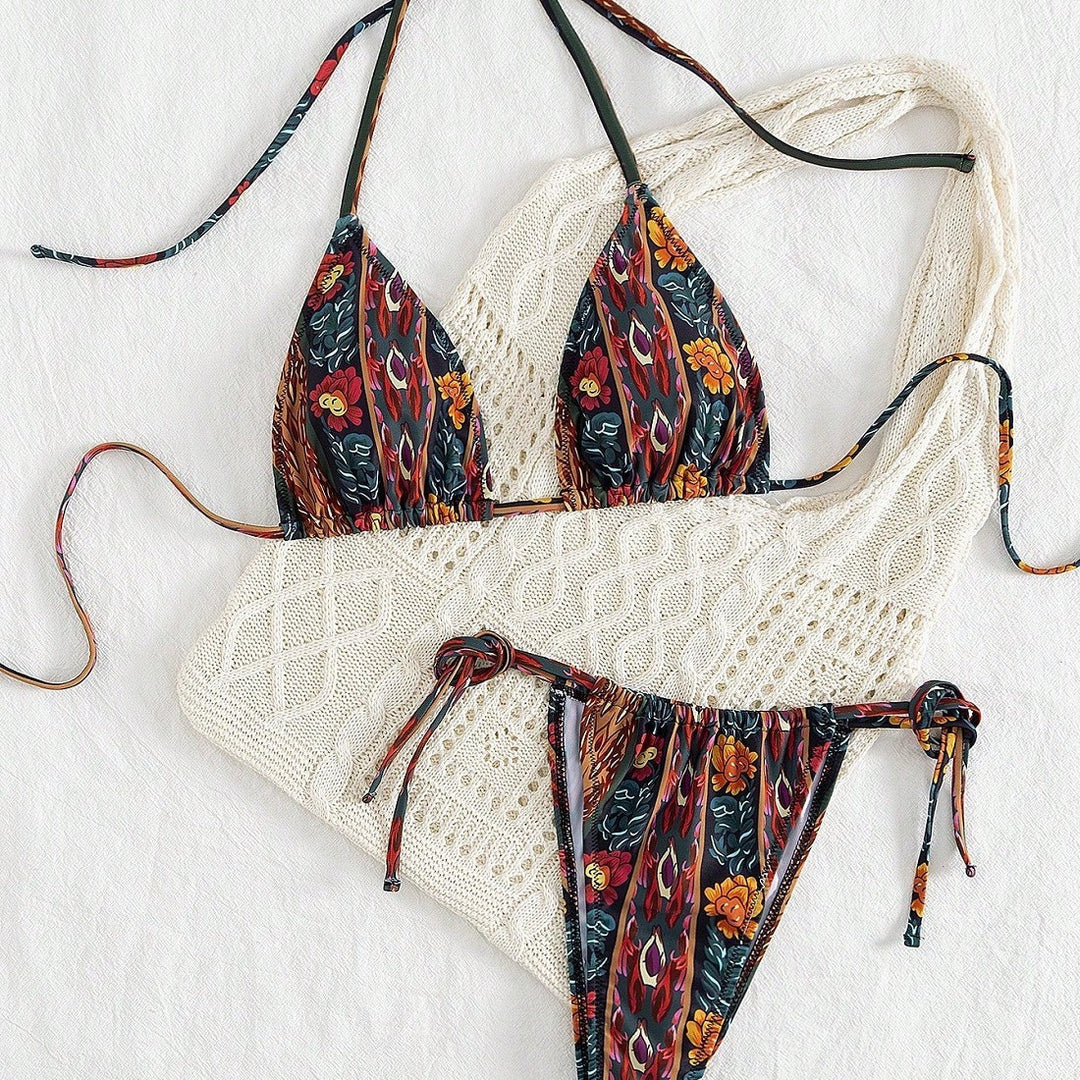Dame triangel-bikini med blomsterdesign Skovae