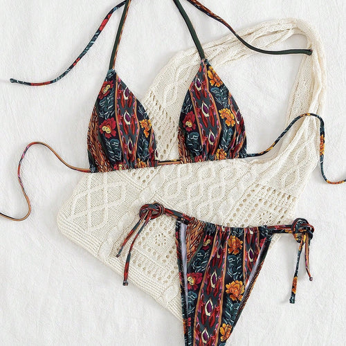 Dame triangel-bikini med blomsterdesign Skovae