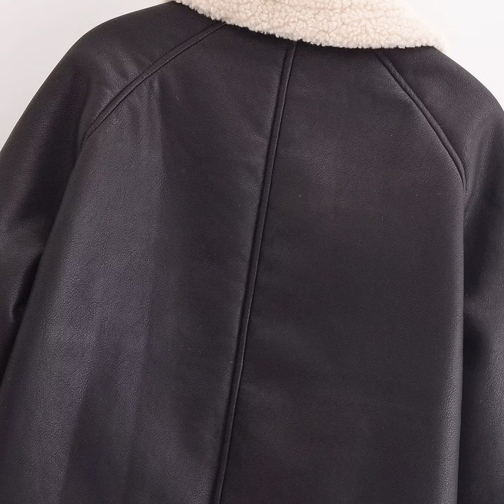 Femme Stylish Faux Shearling Bikerjakke Stilla