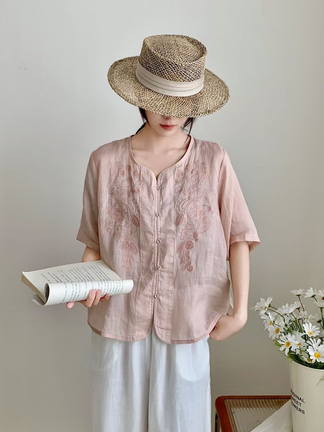 Femme Bestikset Button-Up Linned blouse Stilla