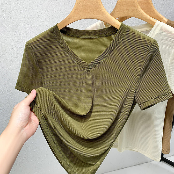 Dame V-hals T-shirt med struktureret stof Stilla